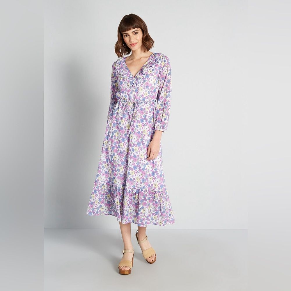 NWT ModCloth Ruffling For Flowers V-Neck Ditzy Floral Print Midi Dress Size 4